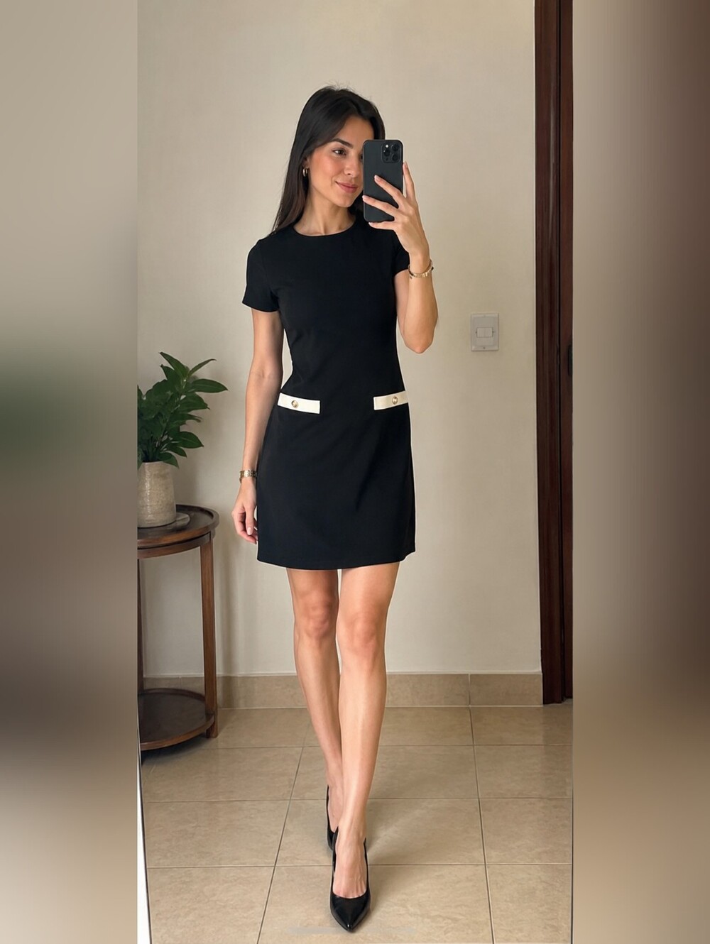 Tommy Hilfiger Black Mini Dress with White Pocket Accents